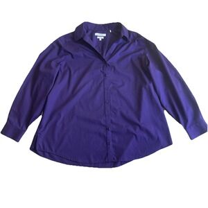 Foxcroft  Wrinkle Free Shirt Womens 22W Purple Shaped Fit Classic Preppy
